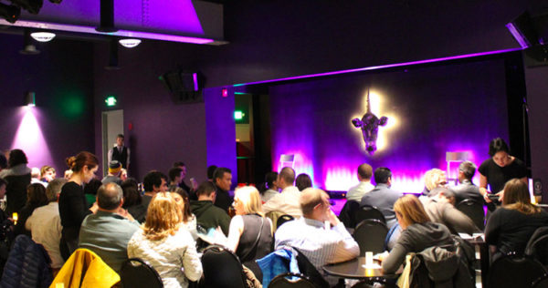 stage and full room at the vermont comedy club