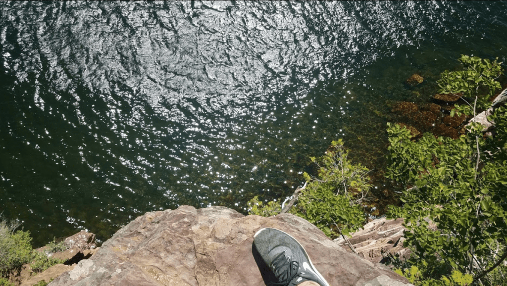 shot of lake champlain from the top of a cliff edge