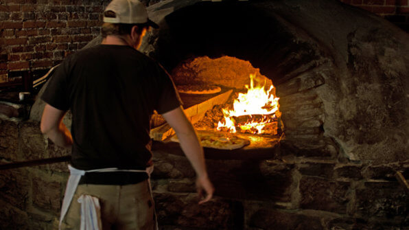 Wood Fire Pizza being cooked
