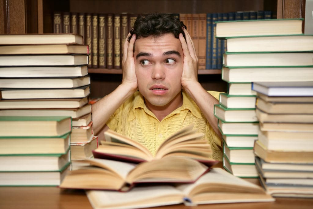 A student stressed out studying
