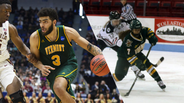 Photos of athletes from UVM's basketball and womens hockey teams