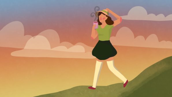 drawing of woman hiking