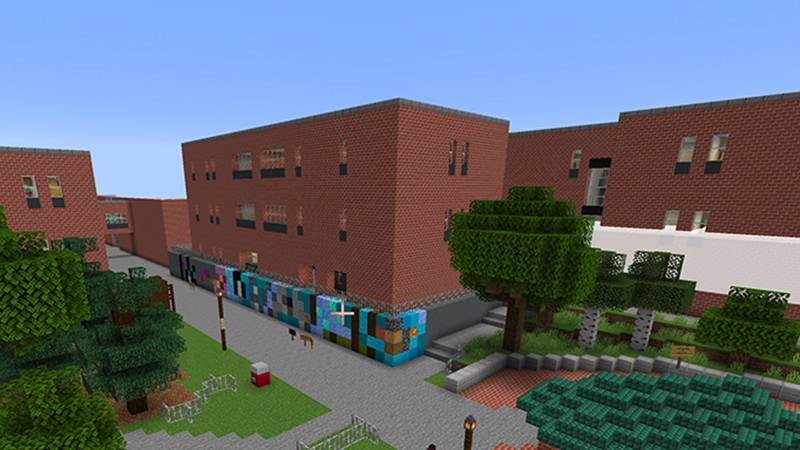 living and learning buildings rendered in minecraft