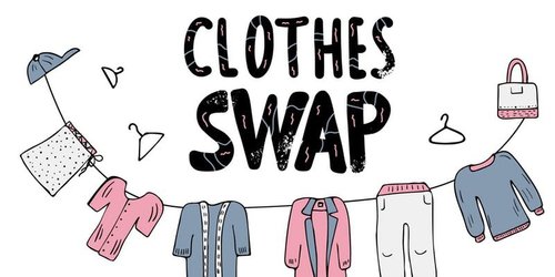 image saying "clothes swap" with a clothes line