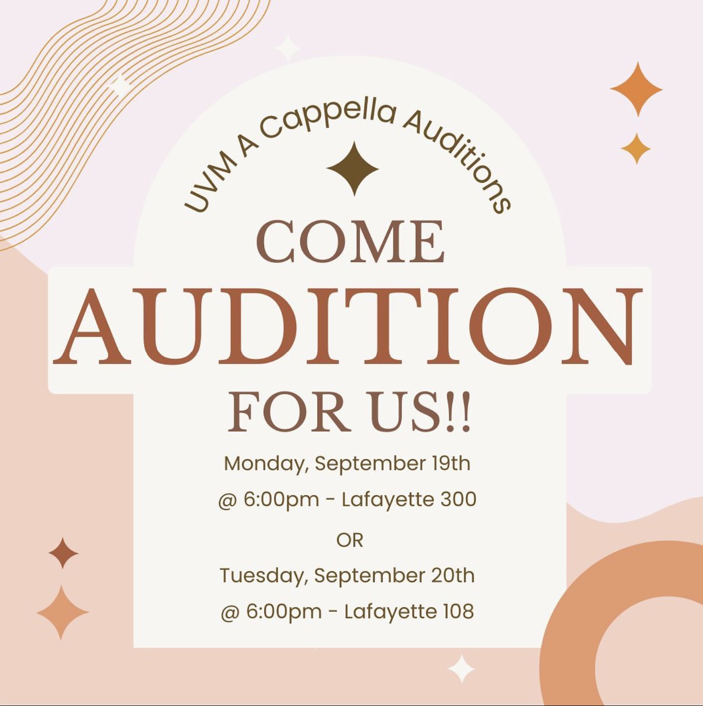 An image with details for a capella auditions.