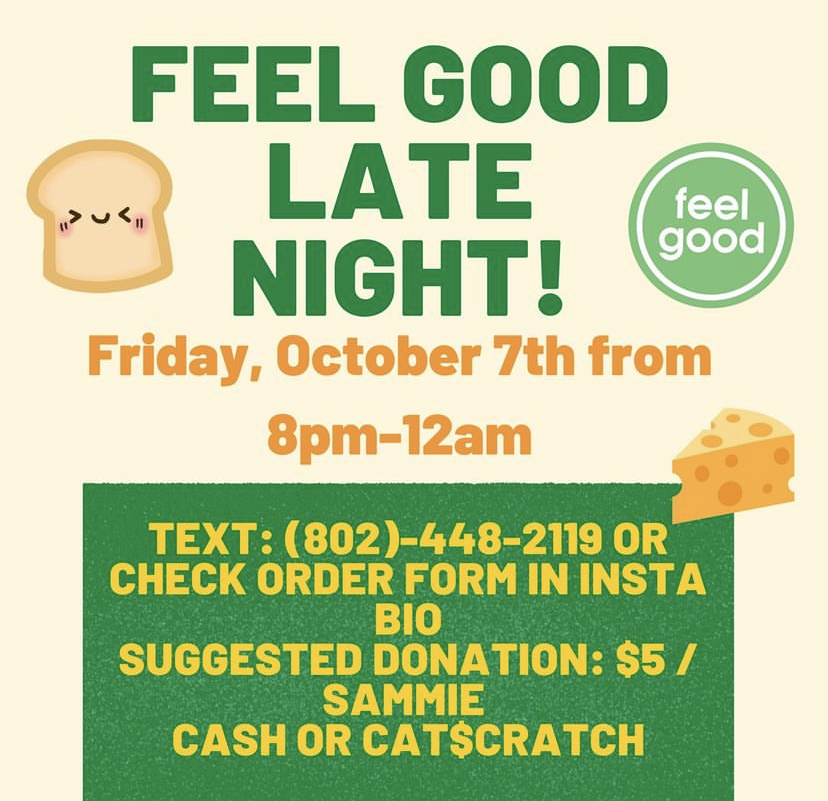 feel good late night poster with cartoon grilled cheese sandwiches