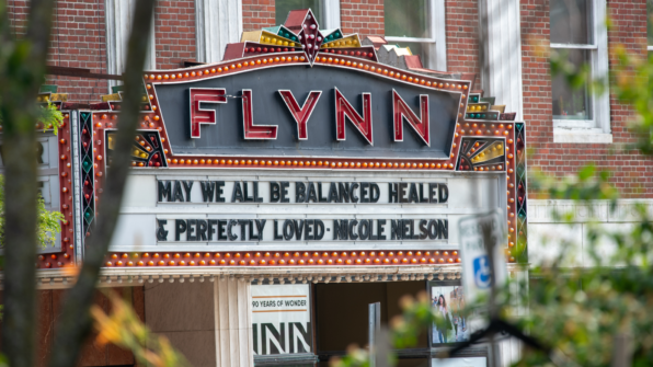 The outside marquee of the Flynn Theater