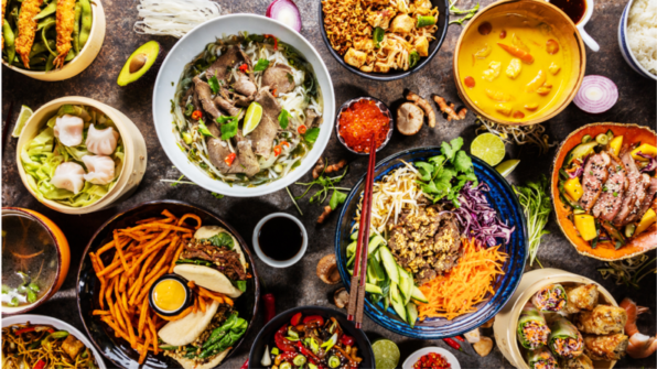 A spread of food on a table
