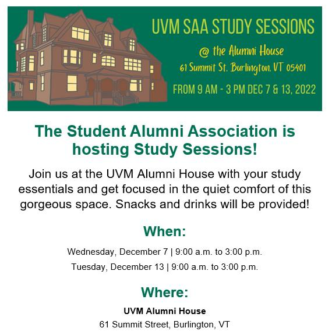 UVM SAA study sessions flyer