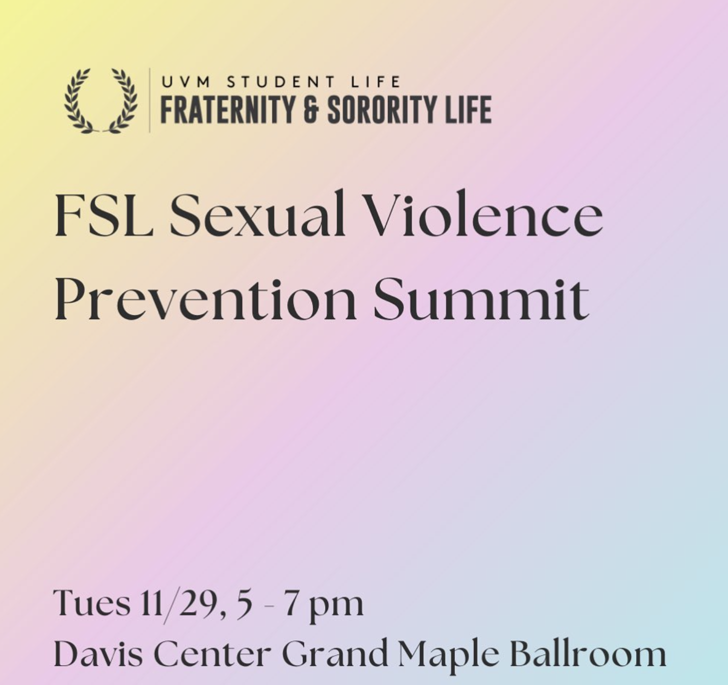 poster for event titled FSL Sexual Violence Prevention Summit