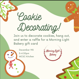 graphic for cookie decorating with uvm poco with a snowman and christmas tree cookie