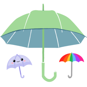 three umbrellas and one is smiling