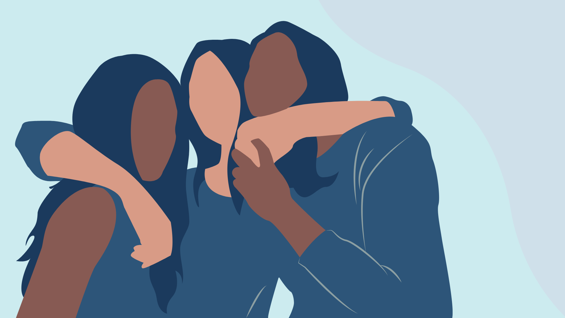 Illustration of three black women in an embrace