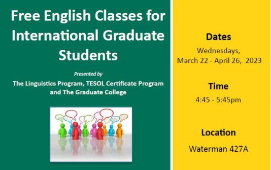 thumbnail for Free English Classes for International Graduate Students