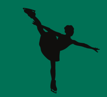 outline of a figureskating with their leg in the air behind them