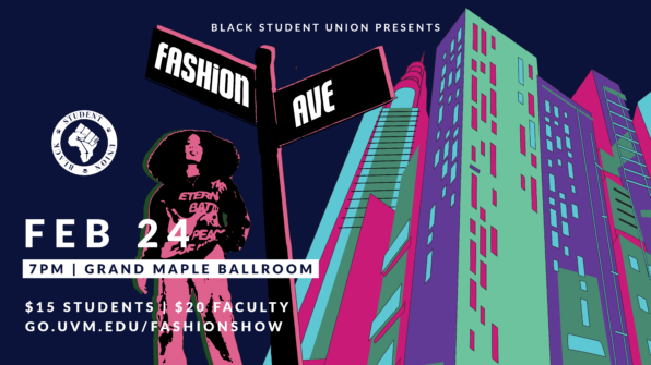 A model in street wear stands next to a street sign that reads "Fashion Ave." with a colorful city scape in the background.