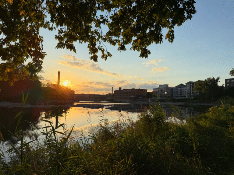 The sun sets over winooski